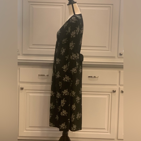 MICHAEL Michael Kors V-neck Tie Belt Midi Dress Black Cream Floral Size Medium - Picture 6 of 16